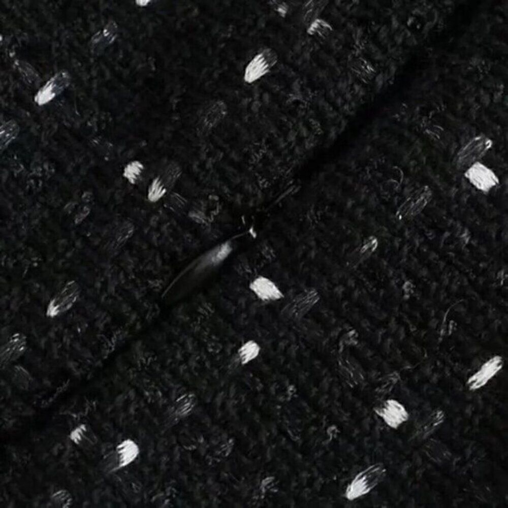 Black Texture Tweed Weave Cutout Mini Dress With Faux Pearls L - Picture 10 of 16